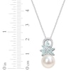 Thumbnail Image 4 of Cultured Pearl, Aquamarine & Diamond Necklace 1/15 ct tw Round-cut Sterling Silver 18&quot;