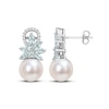 Thumbnail Image 1 of Freshwater Cultured Pearl, Aquamarine & Diamond Earrings 1/10 ct tw Sterling Silver