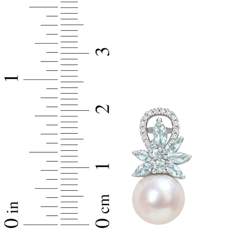 Main Image 2 of Freshwater Cultured Pearl, Aquamarine & Diamond Earrings 1/10 ct tw Sterling Silver