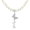 Thumbnail Image 1 of Cultured Pearl & White Lab-Created Sapphire Butterfly Necklace Sterling Silver 17&quot;