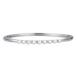 Cultured Pearl & White Lab-Created Sapphire Bangle Bracelet Sterling Silver