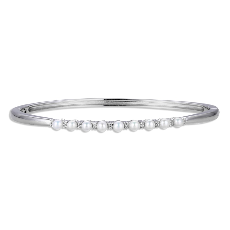 Main Image 1 of Cultured Pearl & White Lab-Created Sapphire Bangle Bracelet Sterling Silver