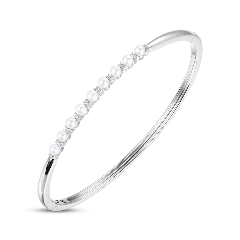 Main Image 2 of Cultured Pearl & White Lab-Created Sapphire Bangle Bracelet Sterling Silver