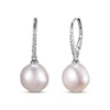 Thumbnail Image 1 of Cultured Pearl & White Lab-Created Sapphire Drop Earrings Sterling Silver