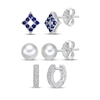 Thumbnail Image 1 of Blue Lab-Created Sapphire, White Lab-Created Sapphire & Cultured Pearl Earrings Set Sterling Silver