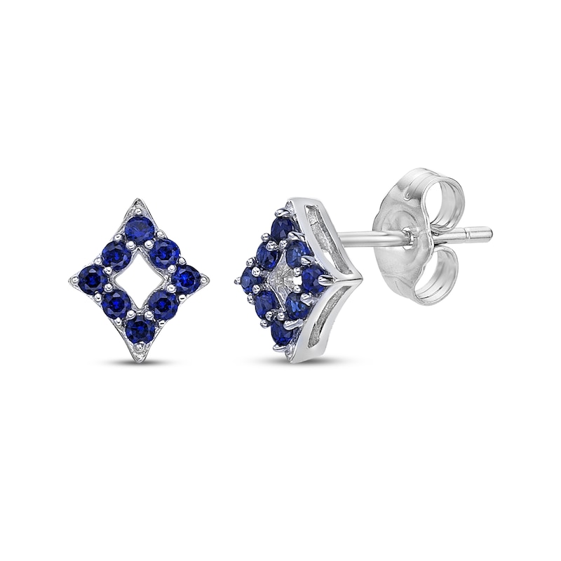 Main Image 2 of Blue Lab-Created Sapphire, White Lab-Created Sapphire & Cultured Pearl Earrings Set Sterling Silver