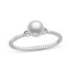 Thumbnail Image 1 of Cultured Pearl & Round-Cut White Lab-Created Sapphire Ring Sterling Silver - Size 7