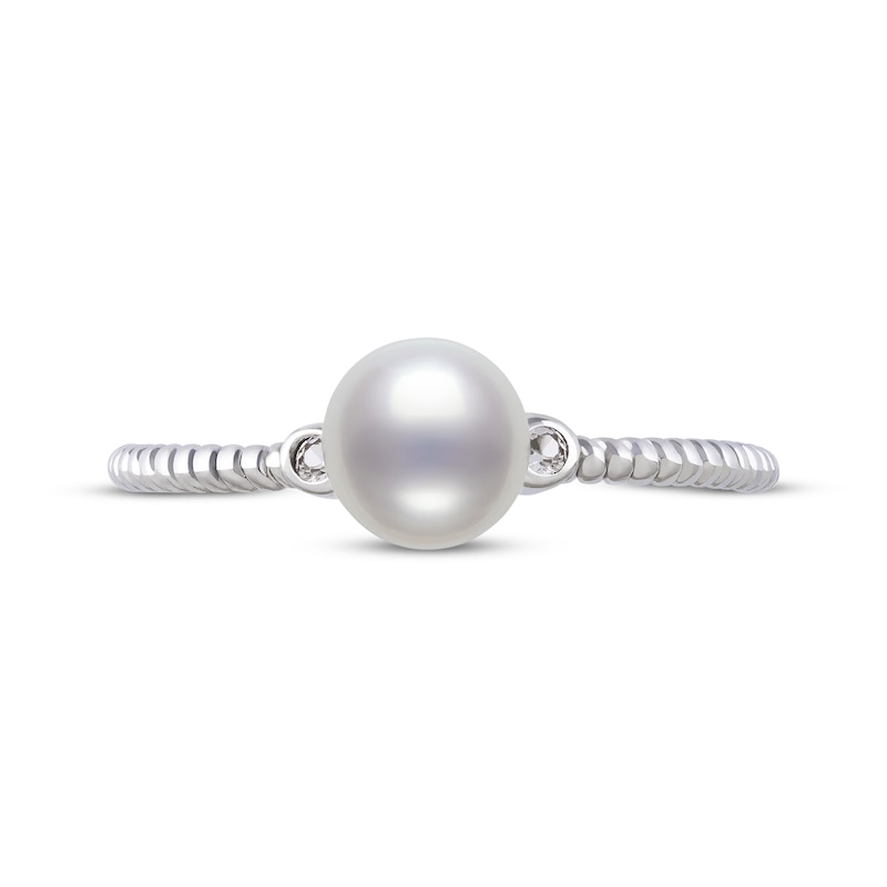 Main Image 3 of Cultured Pearl & Round-Cut White Lab-Created Sapphire Ring Sterling Silver - Size 7