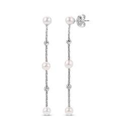 Cultured Pearl & Diamond-Cut Bead Drop Earrings Sterling Silver