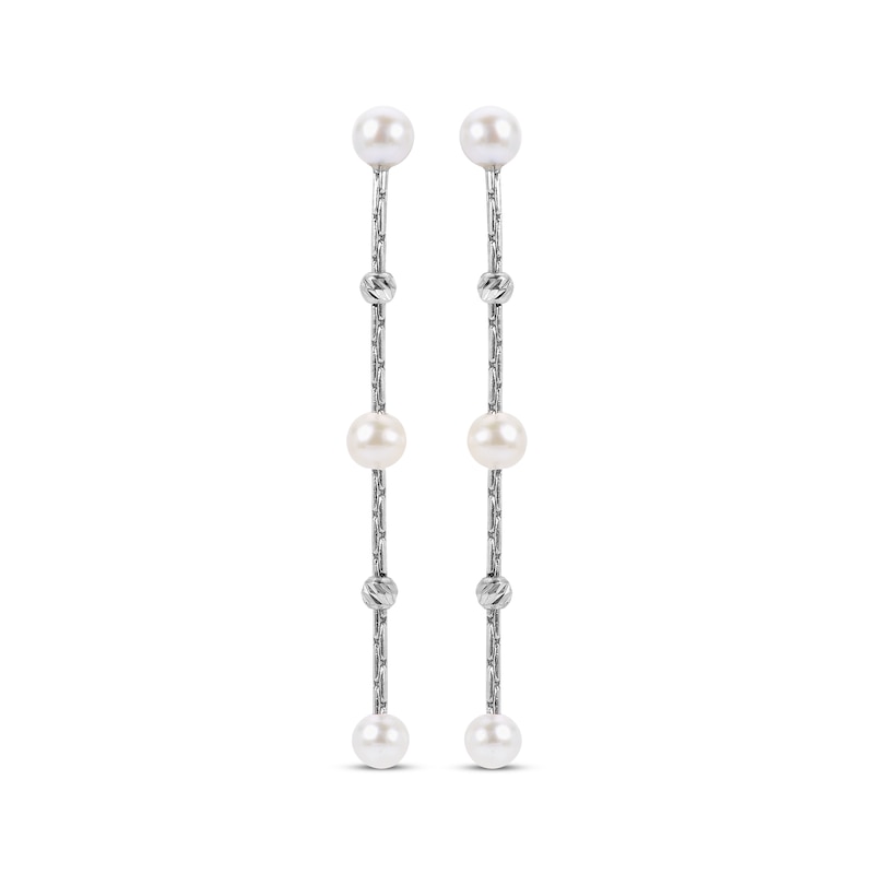 Main Image 2 of Cultured Pearl & Diamond-Cut Bead Drop Earrings Sterling Silver