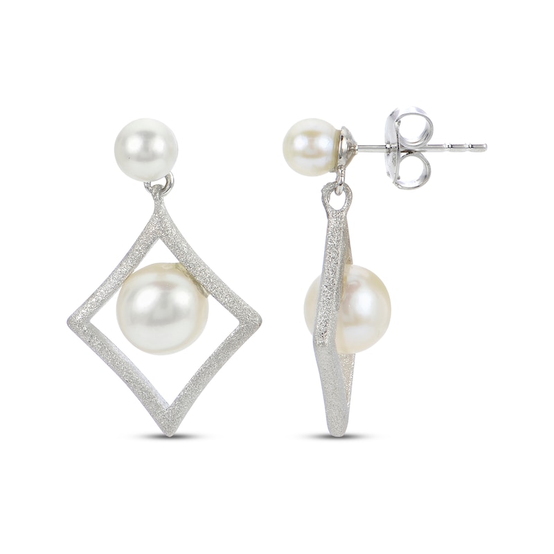 Main Image 1 of Cultured Pearl Diamond-Shaped Dangle Earrings Sterling Silver