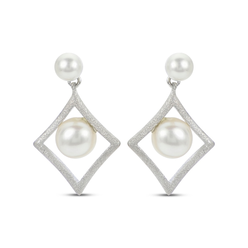 Main Image 2 of Cultured Pearl Diamond-Shaped Dangle Earrings Sterling Silver