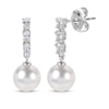 Thumbnail Image 1 of Pear-Shaped White Lab-Created Sapphire & Cultured Pearl Drop Earrings Sterling Silver