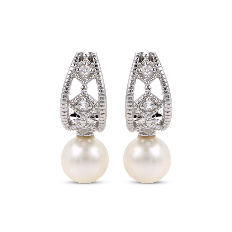 Cultured Pearl & White Lab-Created Sapphire Vintage-Inspired Drop ...