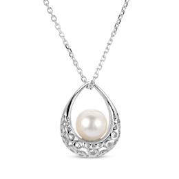 Cultured Pearl Teardrop Necklace Sterling Silver 18&quot;