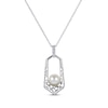 Thumbnail Image 1 of Cultured Pearl & White Lab-Created Sapphire Geometric Necklace Sterling Silver 18&quot;