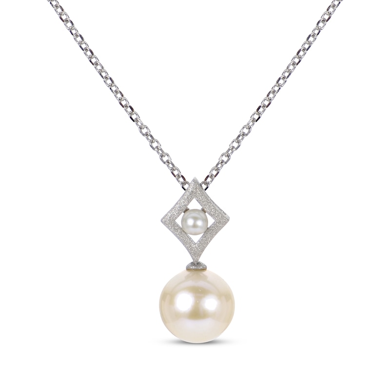 Main Image 1 of Cultured Pearl Drop Shimmer Necklace Sterling Silver 18&quot;