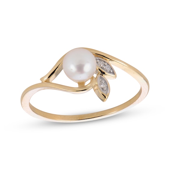 Cultured Pearl & Diamond Accent Leaf Bypass Ring 10K Yellow Gold