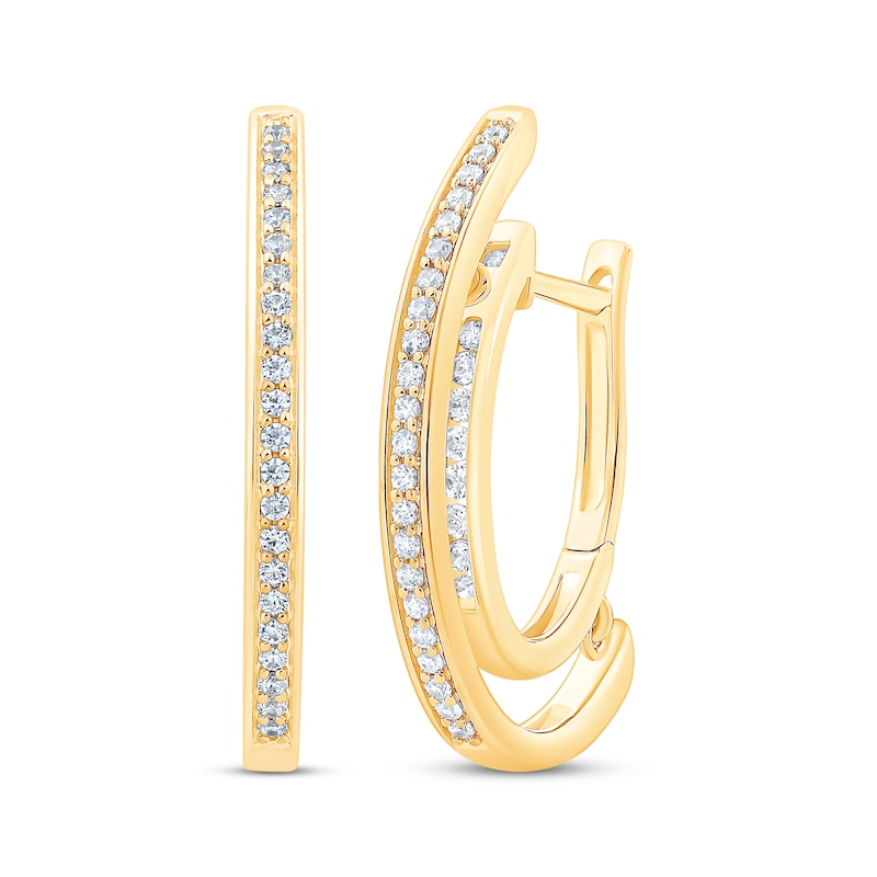 Main Image 1 of Unstoppable Love Diamond Channel Double Hoop Earrings 1/2 ct tw 10K Yellow Gold