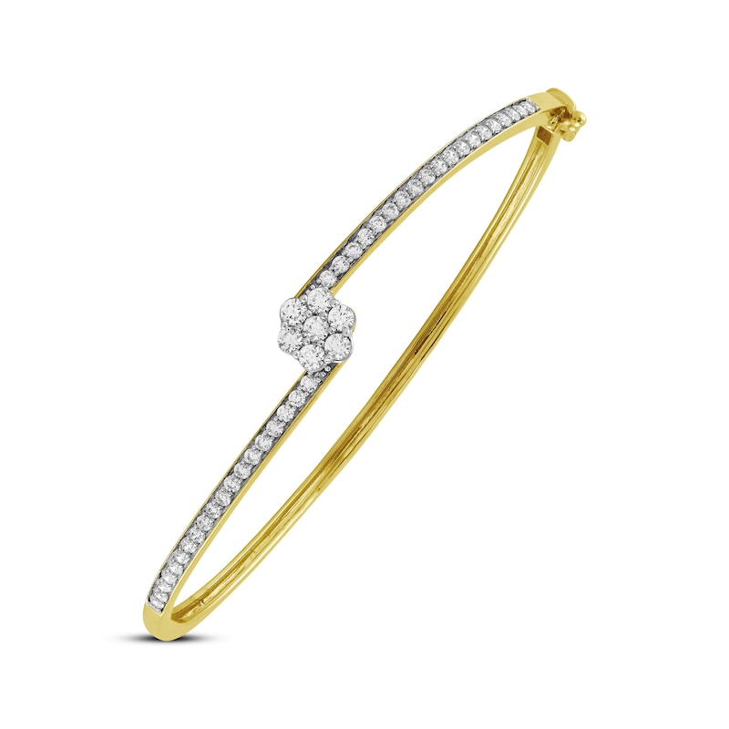 Main Image 2 of Diamond Flower Bypass Bangle Bracelet 1 ct tw 10K Yellow Gold