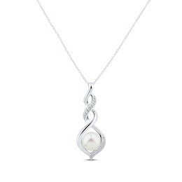 Cultured Pearl & White Lab-Created Sapphire Twist Necklace Sterling Silver 18&quot;