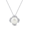 Thumbnail Image 1 of Cultured Pearl & White Lab-Created Sapphire Flower Necklace Sterling Silver 18&quot;