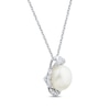 Thumbnail Image 2 of Cultured Pearl & White Lab-Created Sapphire Flower Necklace Sterling Silver 18&quot;