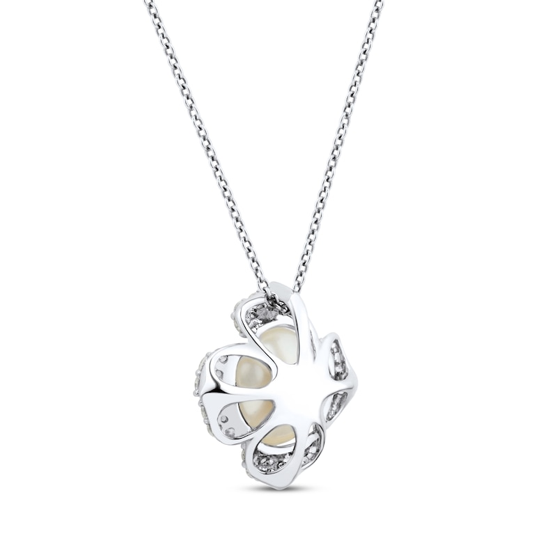 Main Image 3 of Cultured Pearl & White Lab-Created Sapphire Flower Necklace Sterling Silver 18&quot;