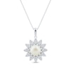 Thumbnail Image 1 of Cultured Pearl & White Lab-Created Sapphire Marquise Petal Flower Necklace Sterling Silver 18&quot;