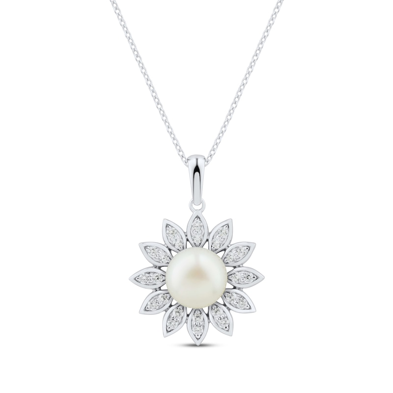 Cultured Pearl & White Lab-Created Sapphire Marquise Petal Flower ...