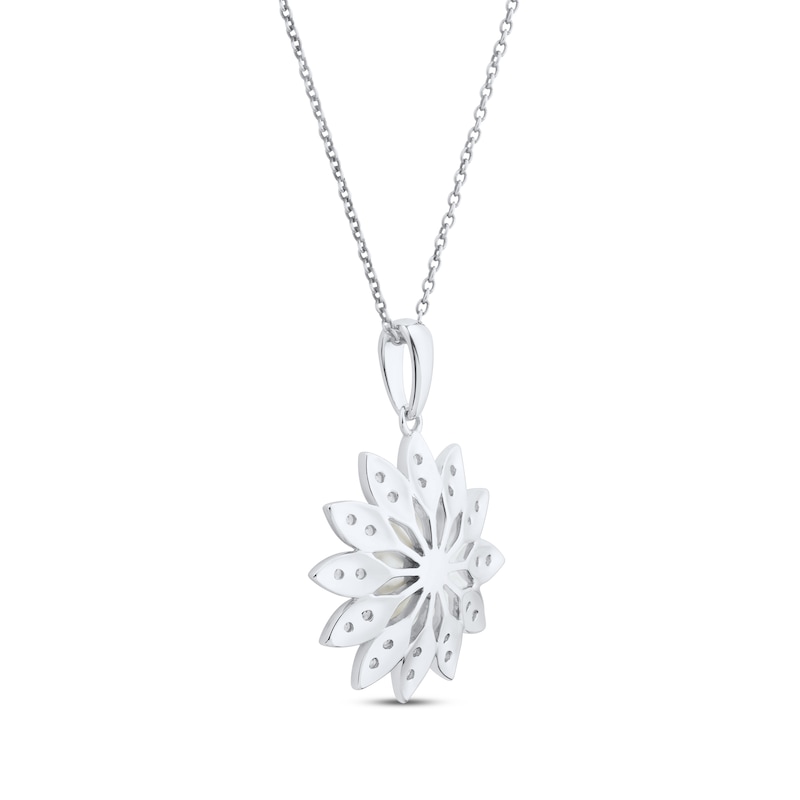 Main Image 3 of Cultured Pearl & White Lab-Created Sapphire Marquise Petal Flower Necklace Sterling Silver 18&quot;