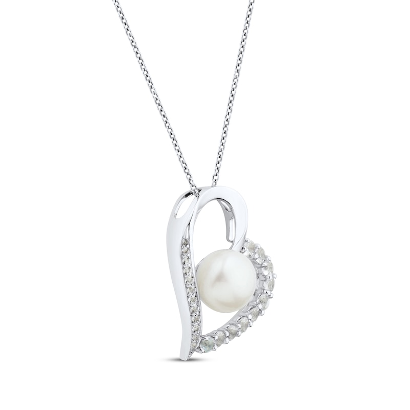 Cultured Pearl & White Lab-Created Sapphire Tilted Heart Necklace ...