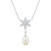 Thumbnail Image 1 of Cultured Pearl & White Lab-Created Sapphire Flower Drop Necklace Sterling Silver 18&quot;