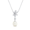 Thumbnail Image 2 of Cultured Pearl & White Lab-Created Sapphire Flower Drop Necklace Sterling Silver 18&quot;