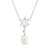 Thumbnail Image 3 of Cultured Pearl & White Lab-Created Sapphire Flower Drop Necklace Sterling Silver 18&quot;