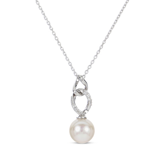 White Topaz & Cultured Pearl Link Drop Necklace Sterling Silver 18"