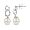 Thumbnail Image 1 of White Topaz & Cultured Pearl Link Drop Earrings Sterling Silver