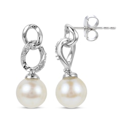 White Topaz & Cultured Pearl Link Drop Earrings Sterling Silver