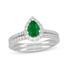 Thumbnail Image 1 of Neil Lane Pear-Shaped Natural Emerald & Diamond Bridal Set 5/8 ct tw 14K White Gold