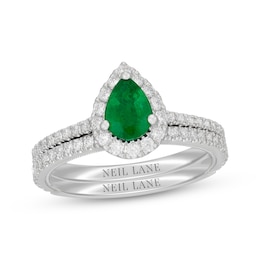 Neil Lane Pear-Shaped Natural Emerald & Diamond Bridal Set 5/8 ct tw 14K White Gold