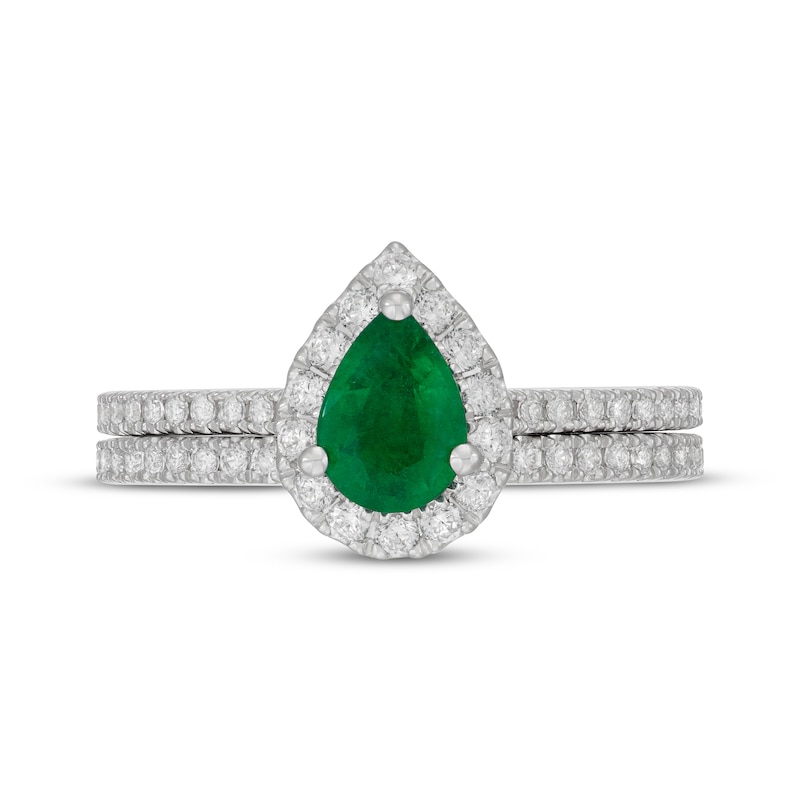 Main Image 3 of Neil Lane Pear-Shaped Natural Emerald & Diamond Bridal Set 5/8 ct tw 14K White Gold