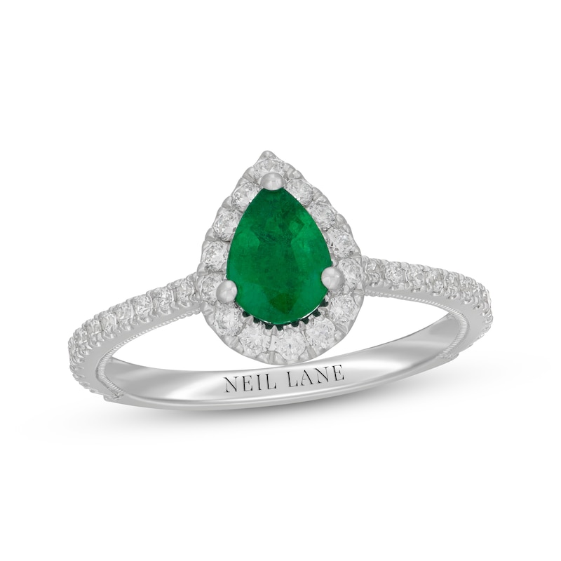 Main Image 4 of Neil Lane Pear-Shaped Natural Emerald & Diamond Engagement Ring 1/2 ct tw 14K White Gold