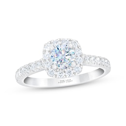 THE LEO First Light Diamond Round-Cut Cushion Frame Engagement Ring 7/8 ct tw 14K White Gold