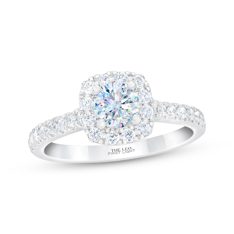 THE LEO First Light Diamond Round-Cut Cushion Frame Engagement Ring 7/8 ct tw 14K White Gold