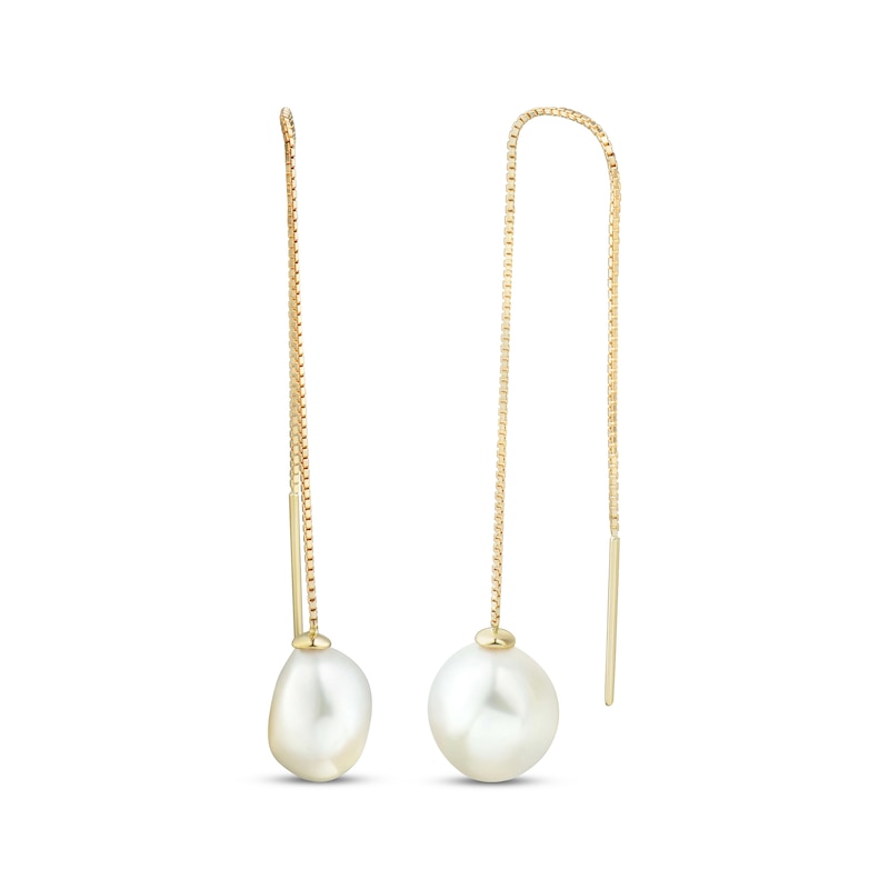 Main Image 1 of Baroque Cultured Pearl Threader Earrings 10K Yellow Gold