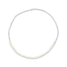 Cultured Pearl & Curb Chain Necklace Sterling Silver 18&quot;