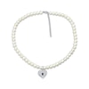 Thumbnail Image 1 of Cultured Pearl, Blue & White Lab-Created Sapphire Evil Eye Heart Necklace Sterling Silver 17&quot;