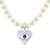 Thumbnail Image 2 of Cultured Pearl, Blue & White Lab-Created Sapphire Evil Eye Heart Necklace Sterling Silver 17&quot;