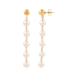 Cultured Pearl & Ball Post Drop Earrings 10K Yellow Gold