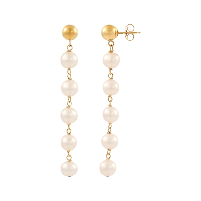 Cultured Pearl & Ball Post Drop Earrings 10K Yellow Gold